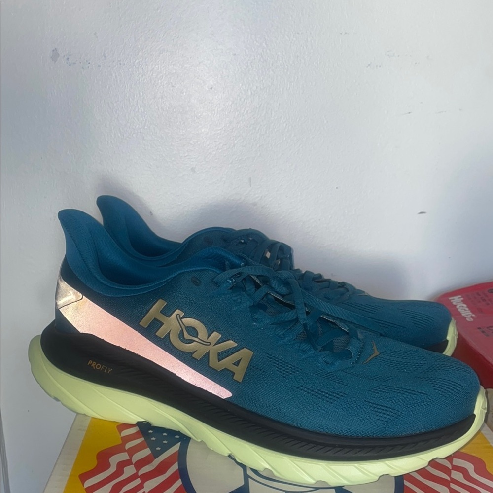 Hoka Teal and Lime Athletic Shoes size 11.5